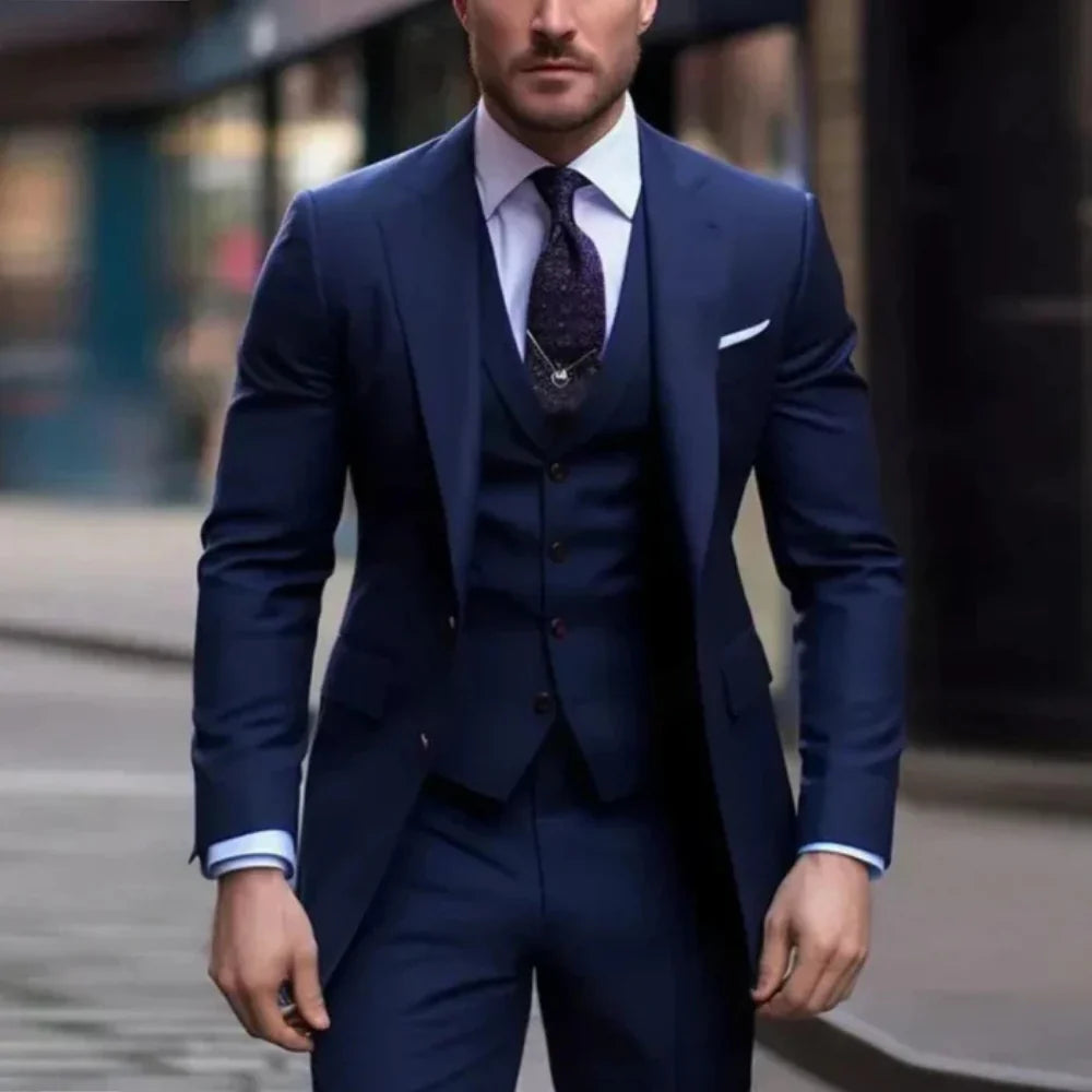 Men's 3-Piece Formal Suit with Blazer, Waistcoat and Trousers