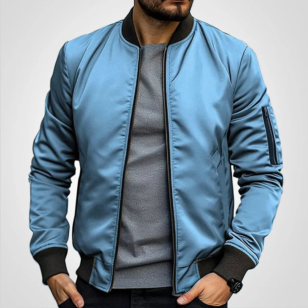 Men's Bomber Jacket with Sleeve Pocket and Ribbed Cuffs