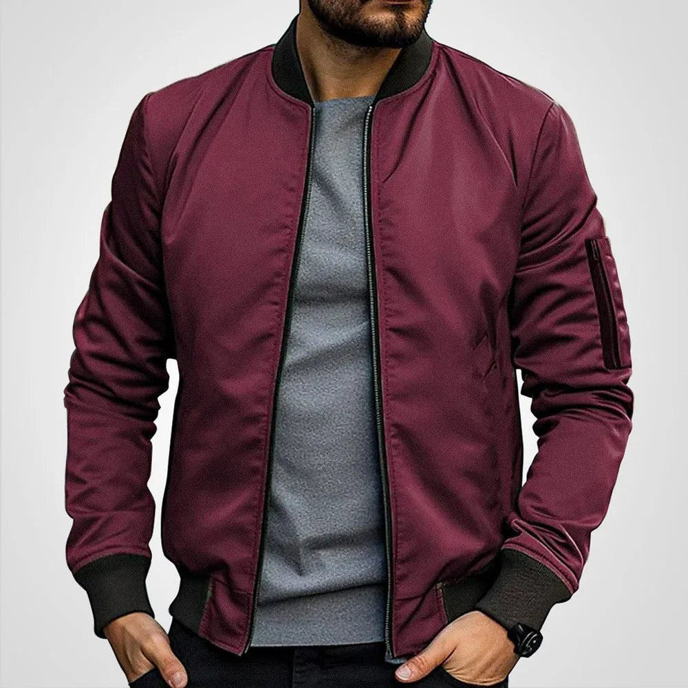 Men's Bomber Jacket with Sleeve Pocket and Ribbed Cuffs