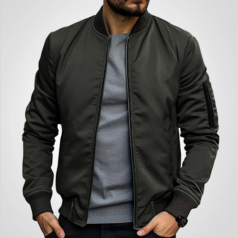 Men's Bomber Jacket with Sleeve Pocket and Ribbed Cuffs
