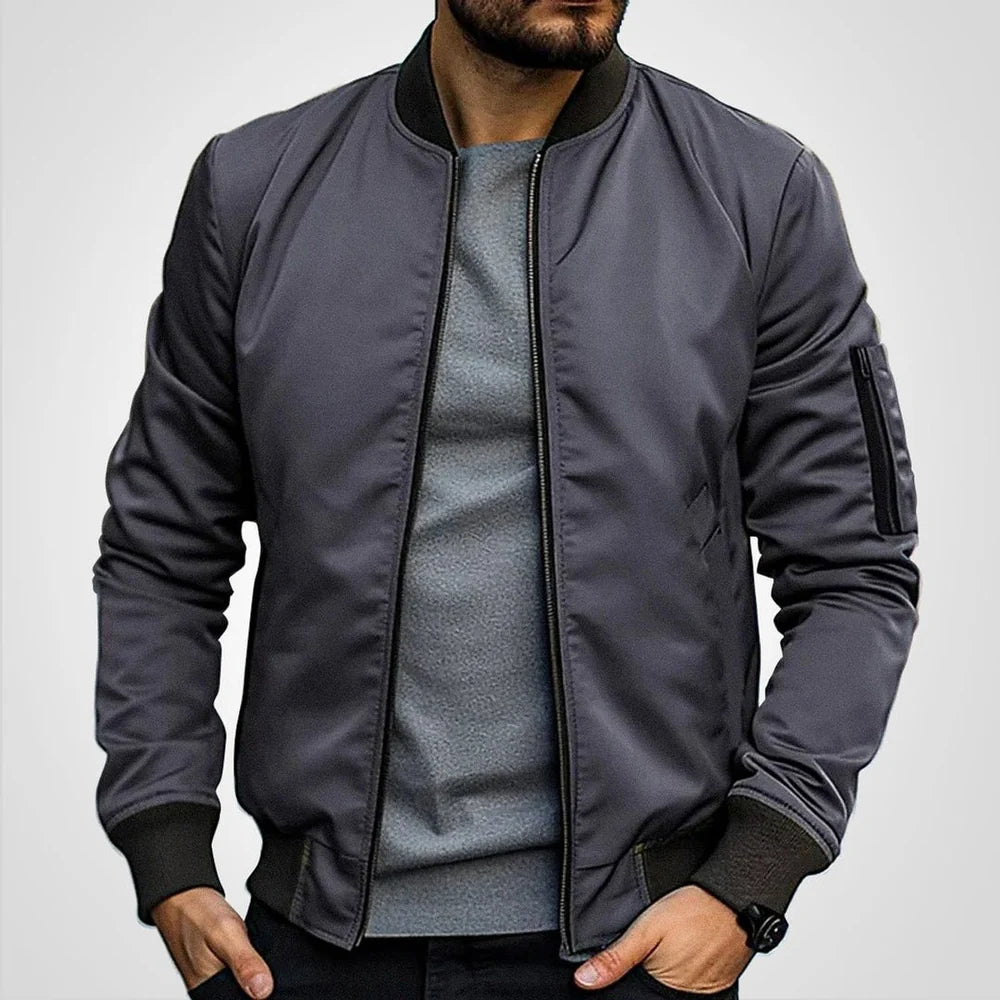 Men's Bomber Jacket with Sleeve Pocket and Ribbed Cuffs