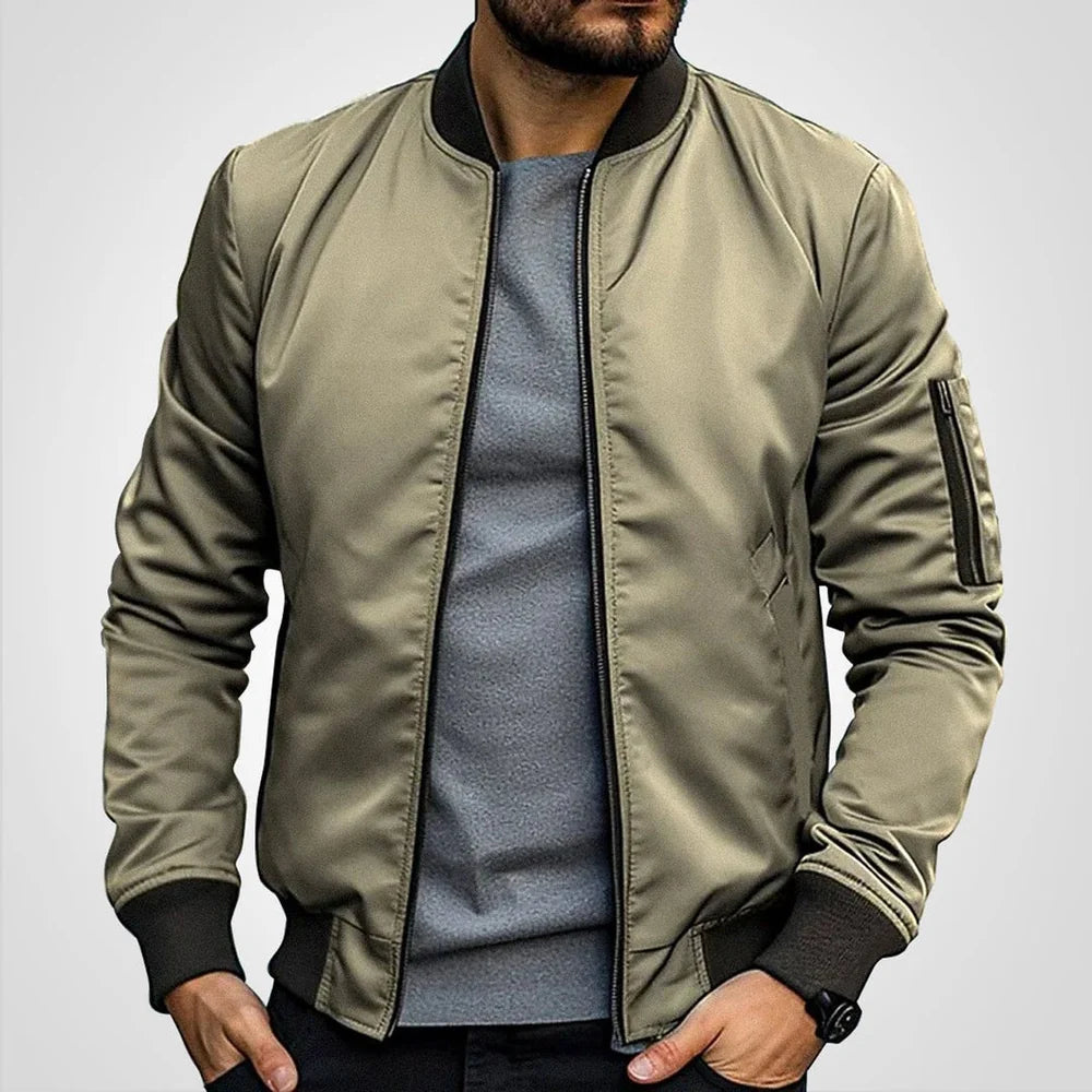 Men's Bomber Jacket with Sleeve Pocket and Ribbed Cuffs