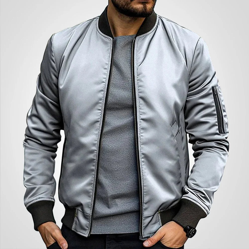 Men's Bomber Jacket with Sleeve Pocket and Ribbed Cuffs