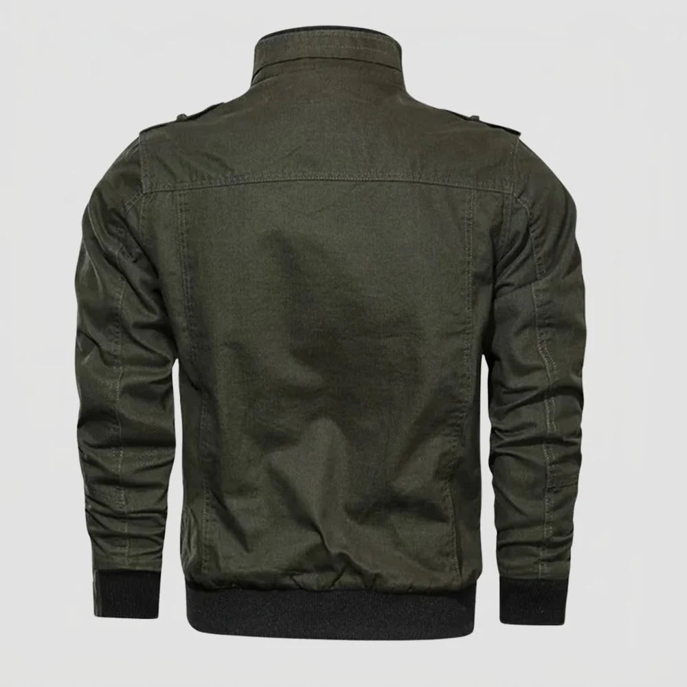 Men's Bomber Jacket with Zip Closure and Stand Collar