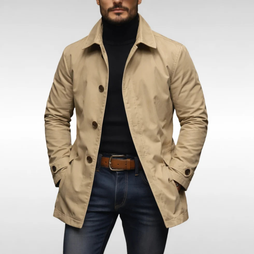 Men's Button Closure Coat with Collar and Pockets