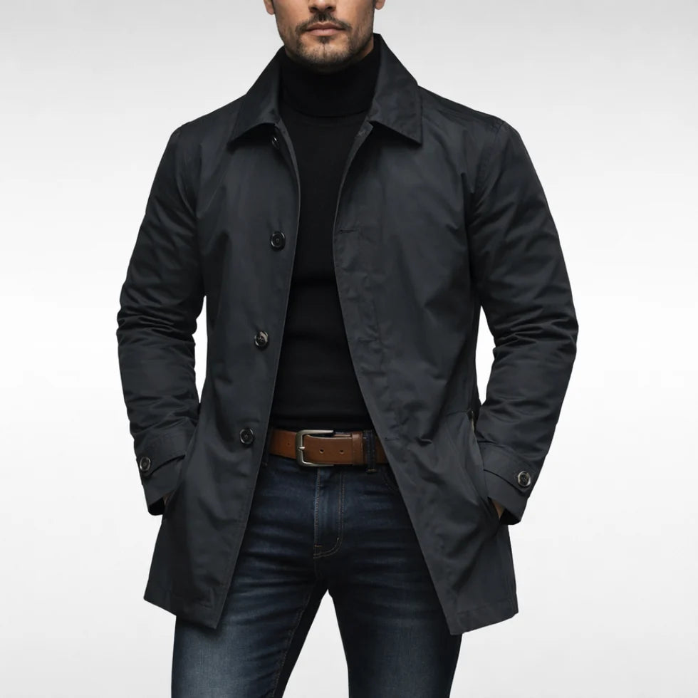 Men's Button Closure Coat with Collar and Pockets