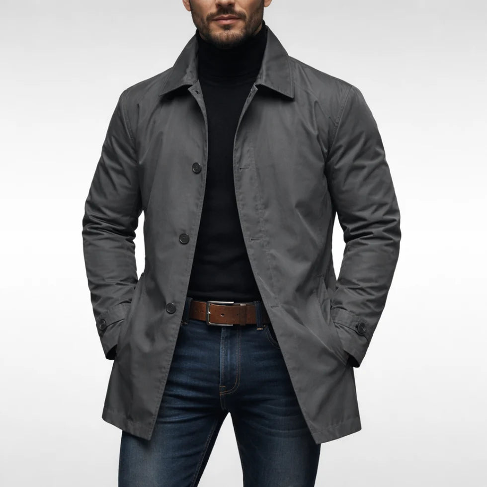 Men's Button Closure Coat with Collar and Pockets