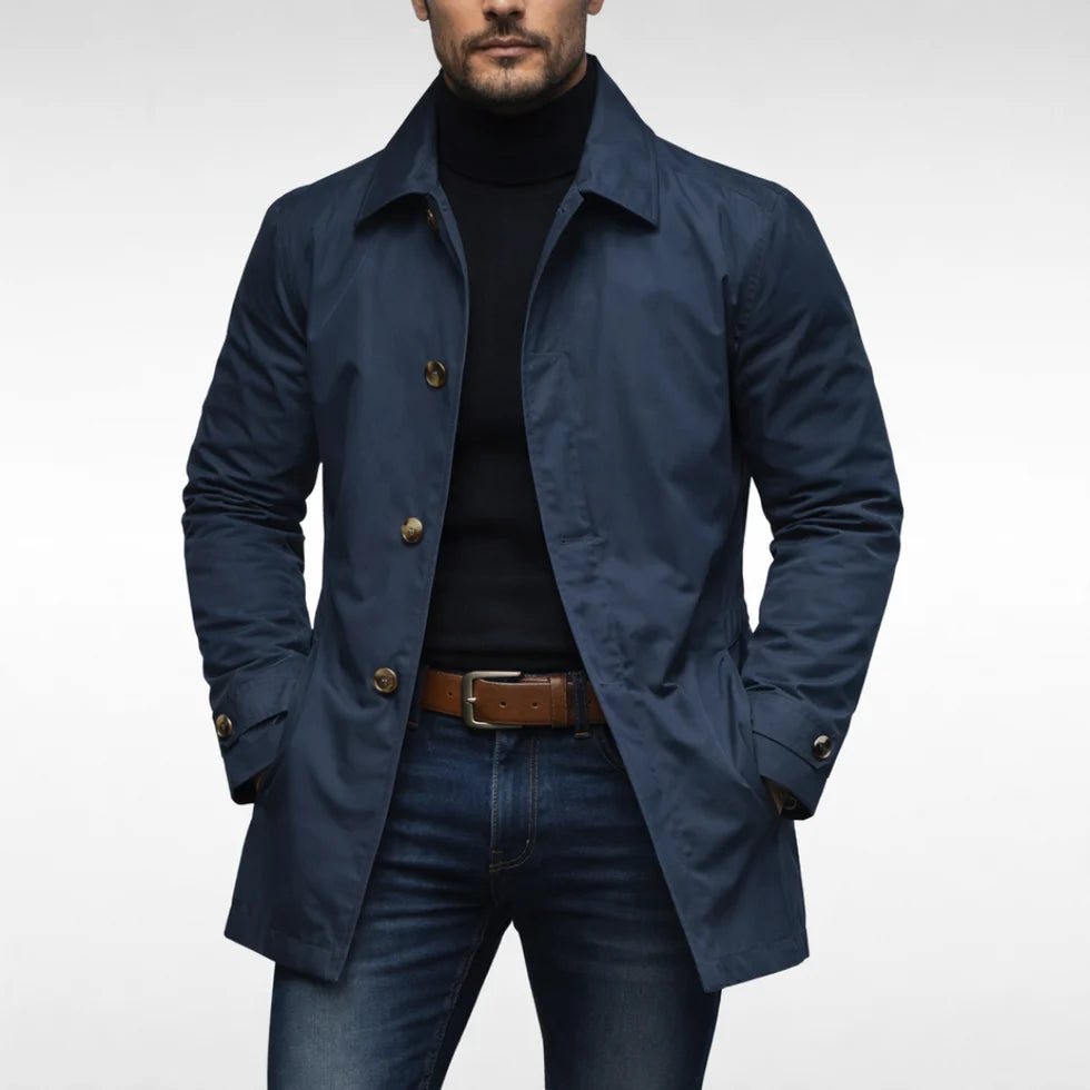 Men's Button Closure Coat with Collar and Pockets