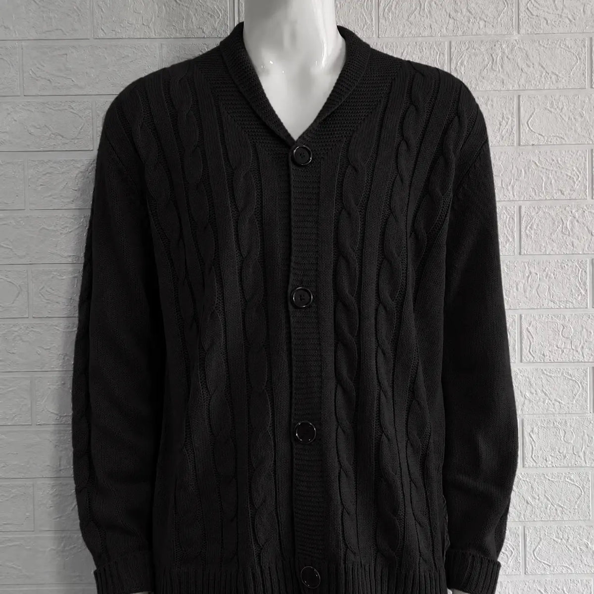 Men's Cable Knit V-Neck Cardigan with Button Closure