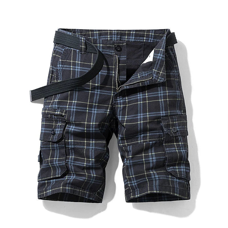 Men's Cargo Shorts with Flap Pockets and Check Print