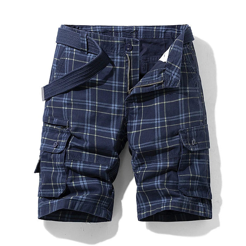 Men's Cargo Shorts with Flap Pockets and Check Print