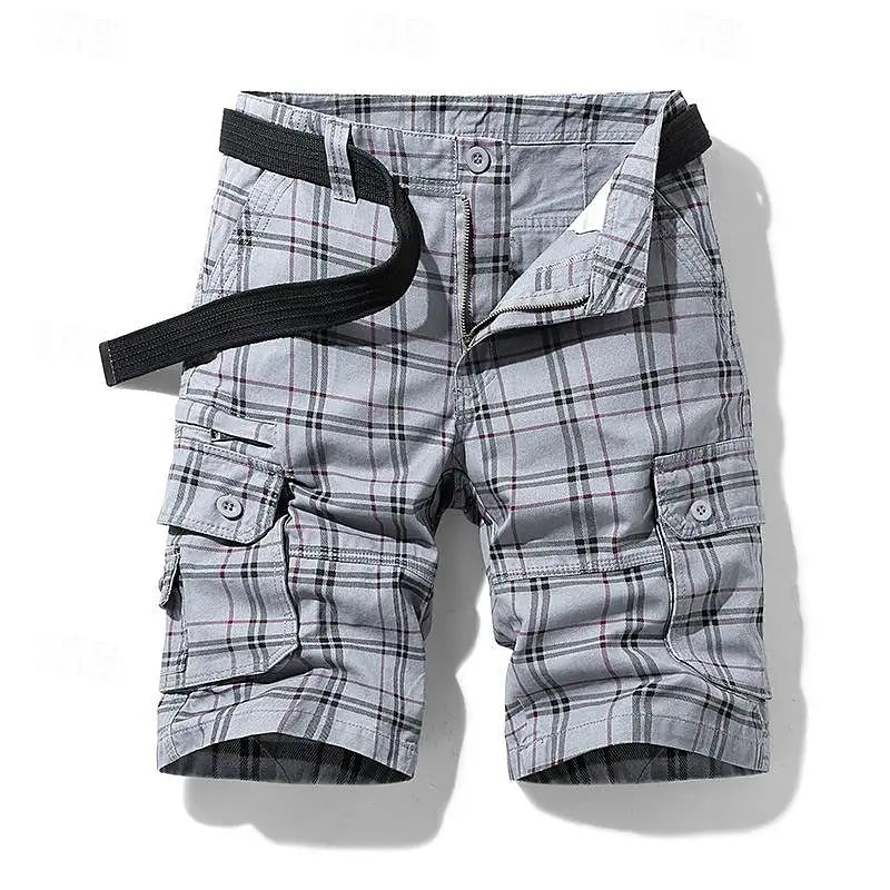 Men's Cargo Shorts with Flap Pockets and Check Print