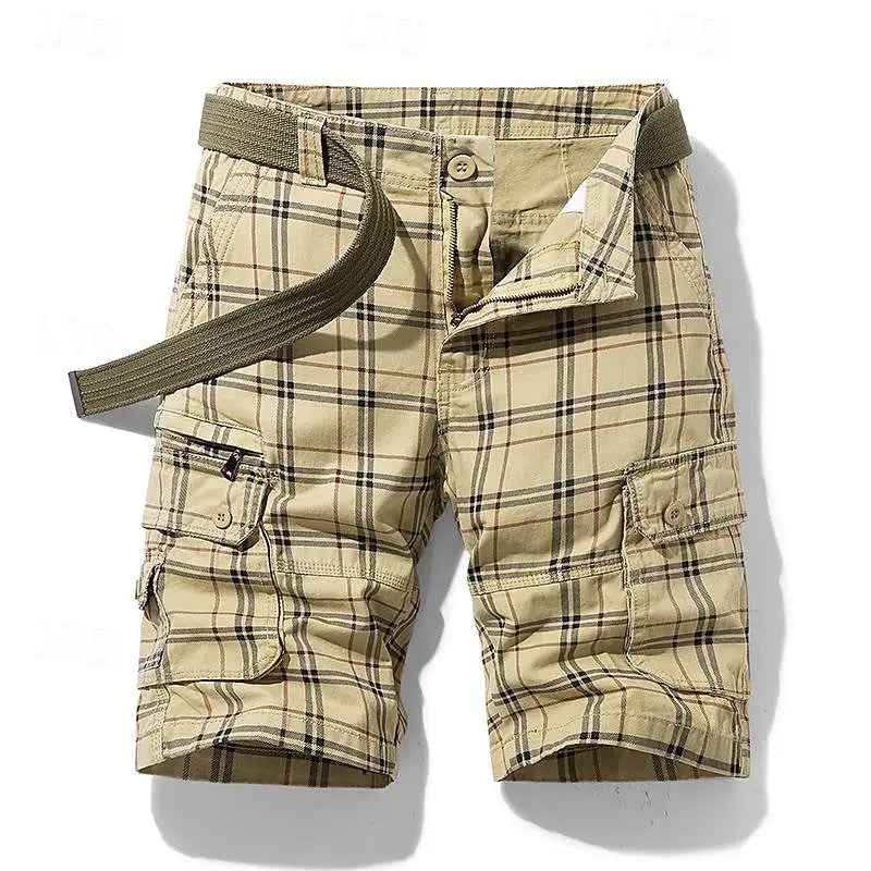 Men's Cargo Shorts with Flap Pockets and Check Print
