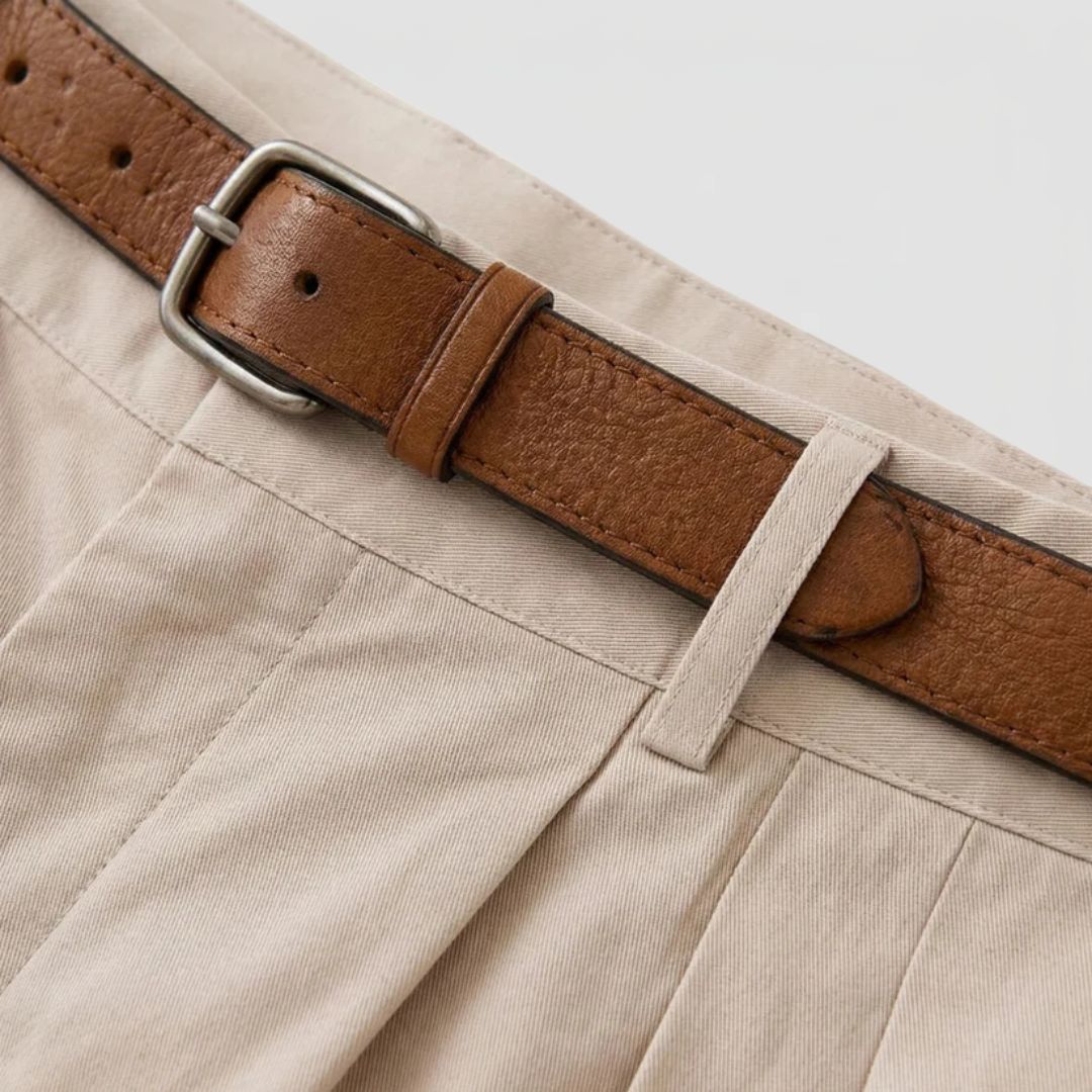 Men's Chino Shorts with Double Pleat and Turn-Up Cuff