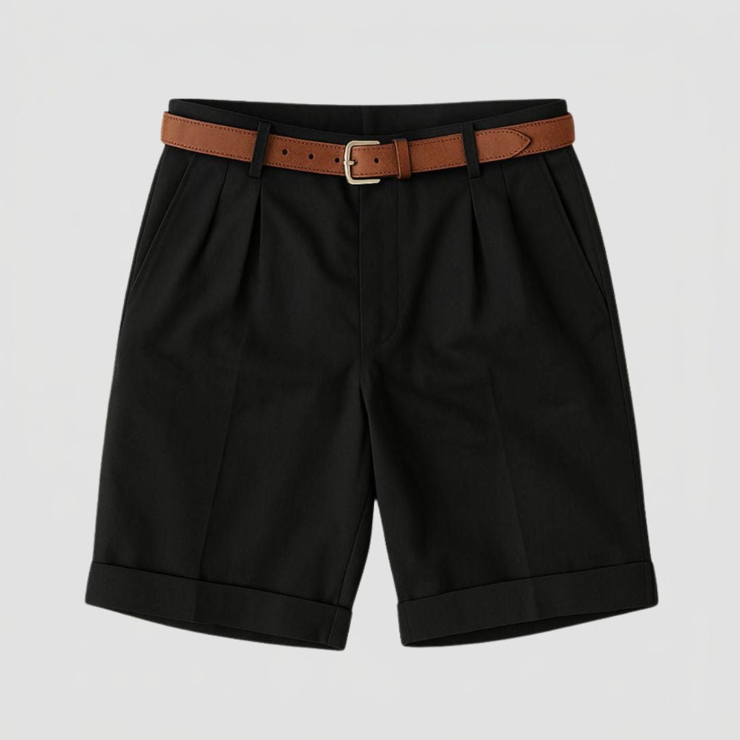 Men's Chino Shorts with Double Pleat and Turn-Up Cuff
