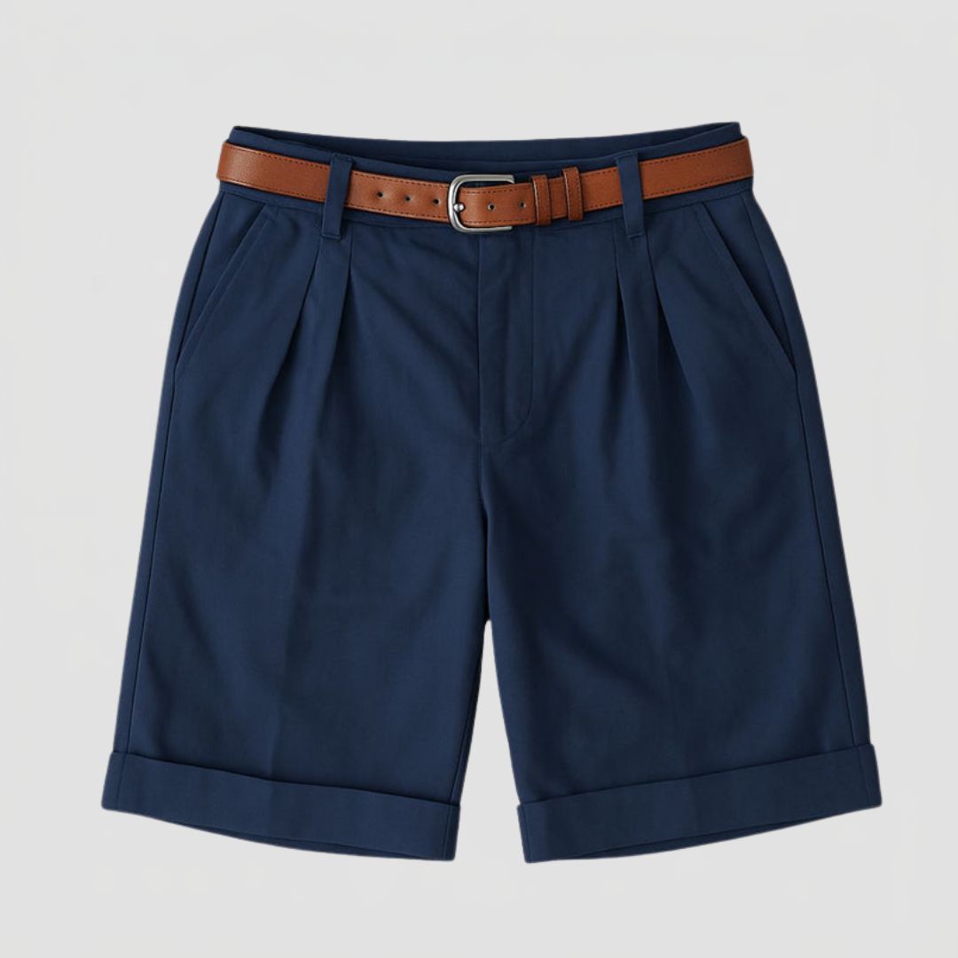 Men's Chino Shorts with Double Pleat and Turn-Up Cuff