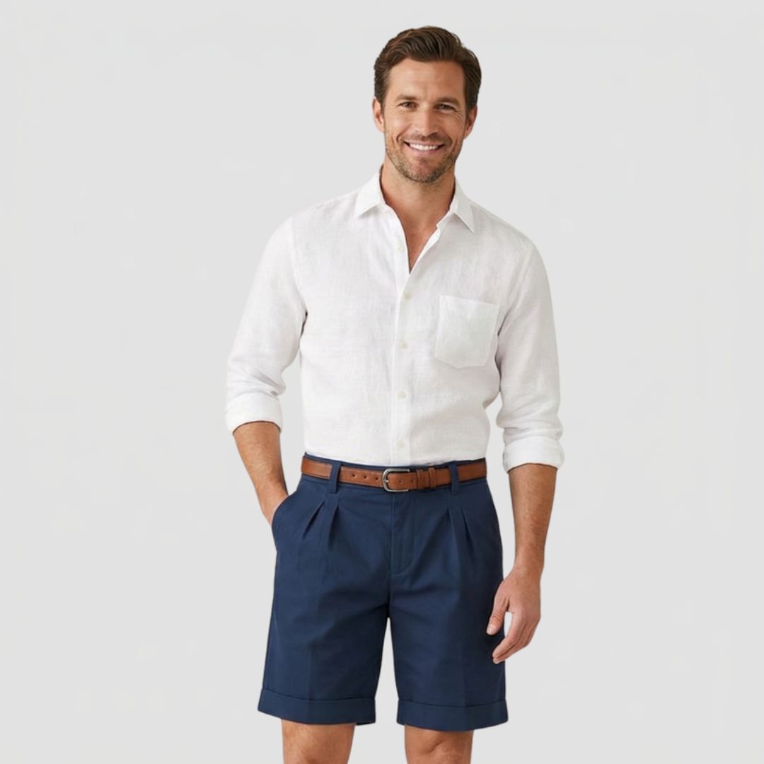 Men's Chino Shorts with Double Pleat and Turn-Up Cuff