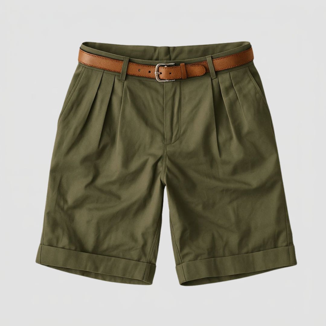 Men's Chino Shorts with Double Pleat and Turn-Up Cuff