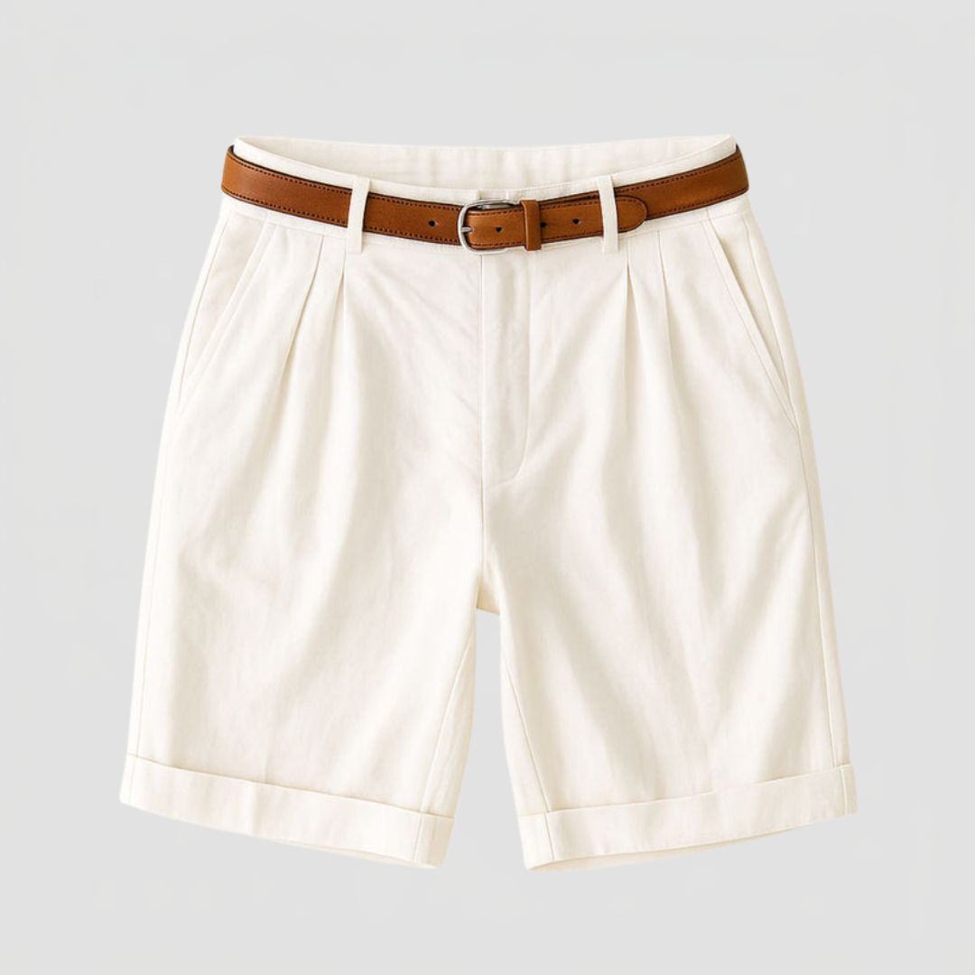 Men's Chino Shorts with Double Pleat and Turn-Up Cuff