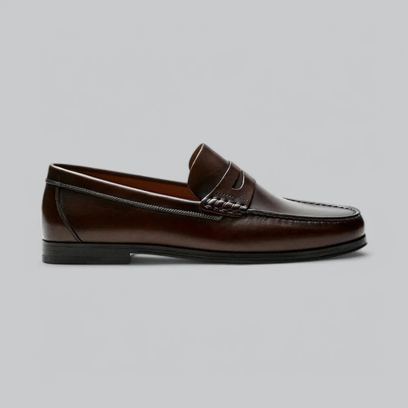 Men's Classic Slip-On Penny Loafers with Stitched Detail