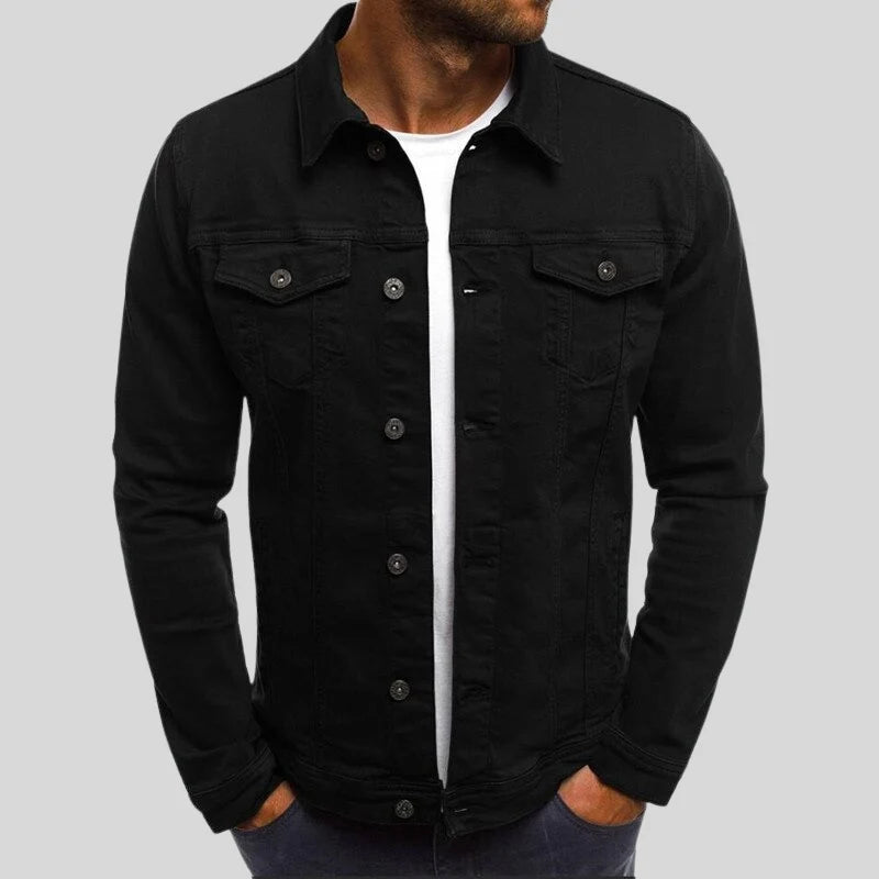 Men's Denim Jacket with Button Closure and Chest Pockets