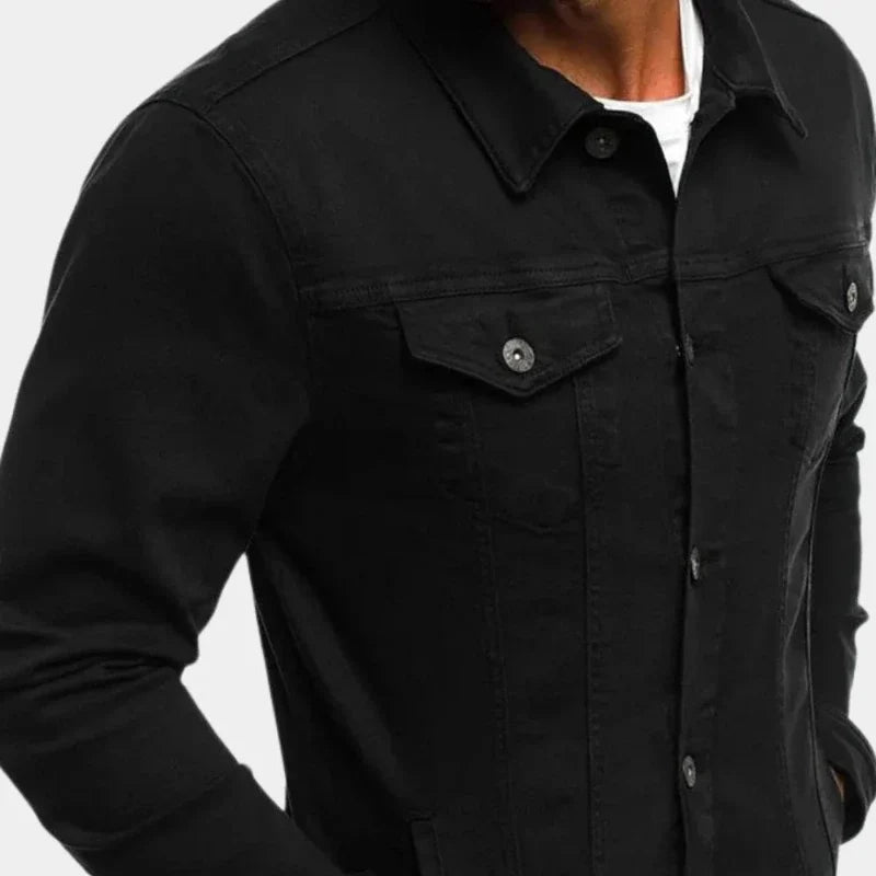 Men's Denim Jacket with Button Closure and Chest Pockets