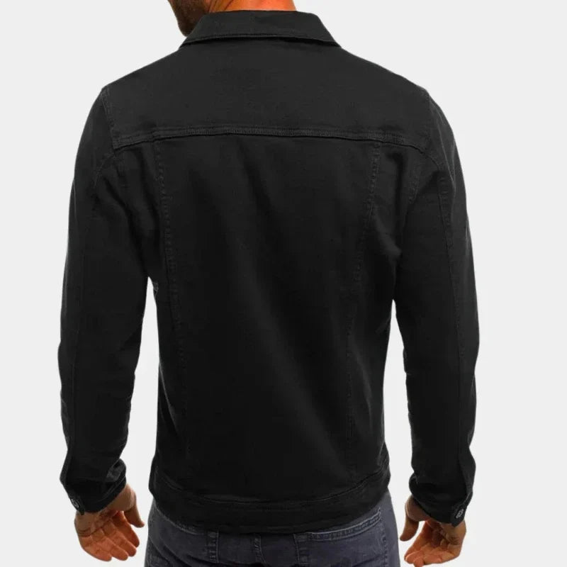 Men's Denim Jacket with Button Closure and Chest Pockets