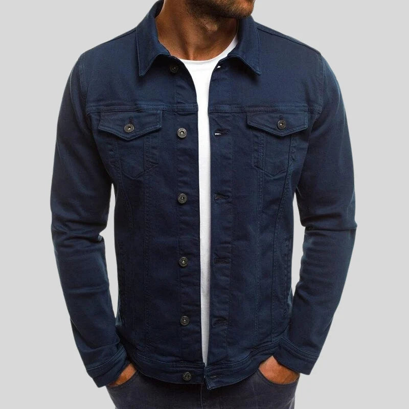 Men's Denim Jacket with Button Closure and Chest Pockets
