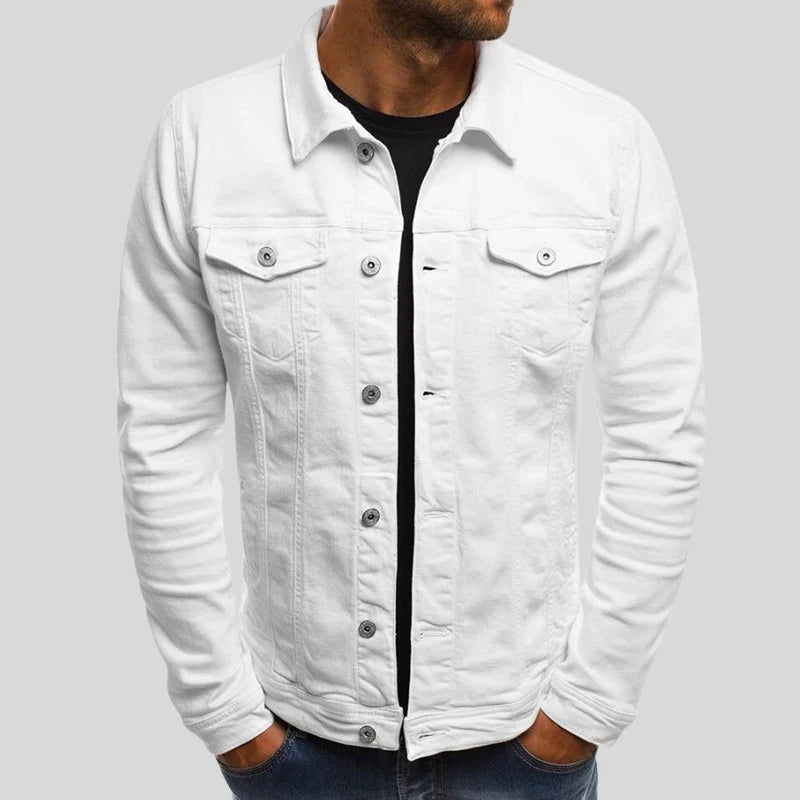 Men's Denim Jacket with Button Closure and Chest Pockets