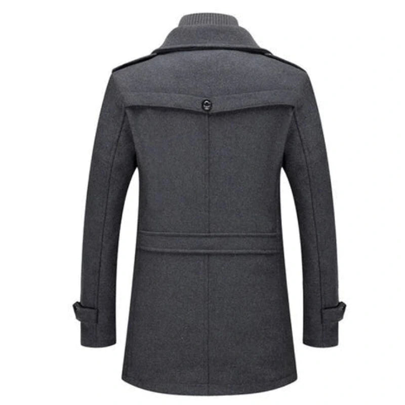 Men's Double Collar Coat with Zip and Button Closure
