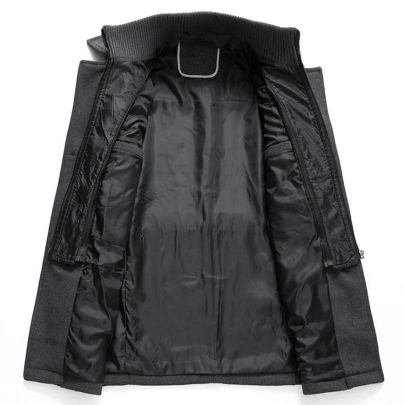 Men's Double Collar Coat with Zip and Button Closure
