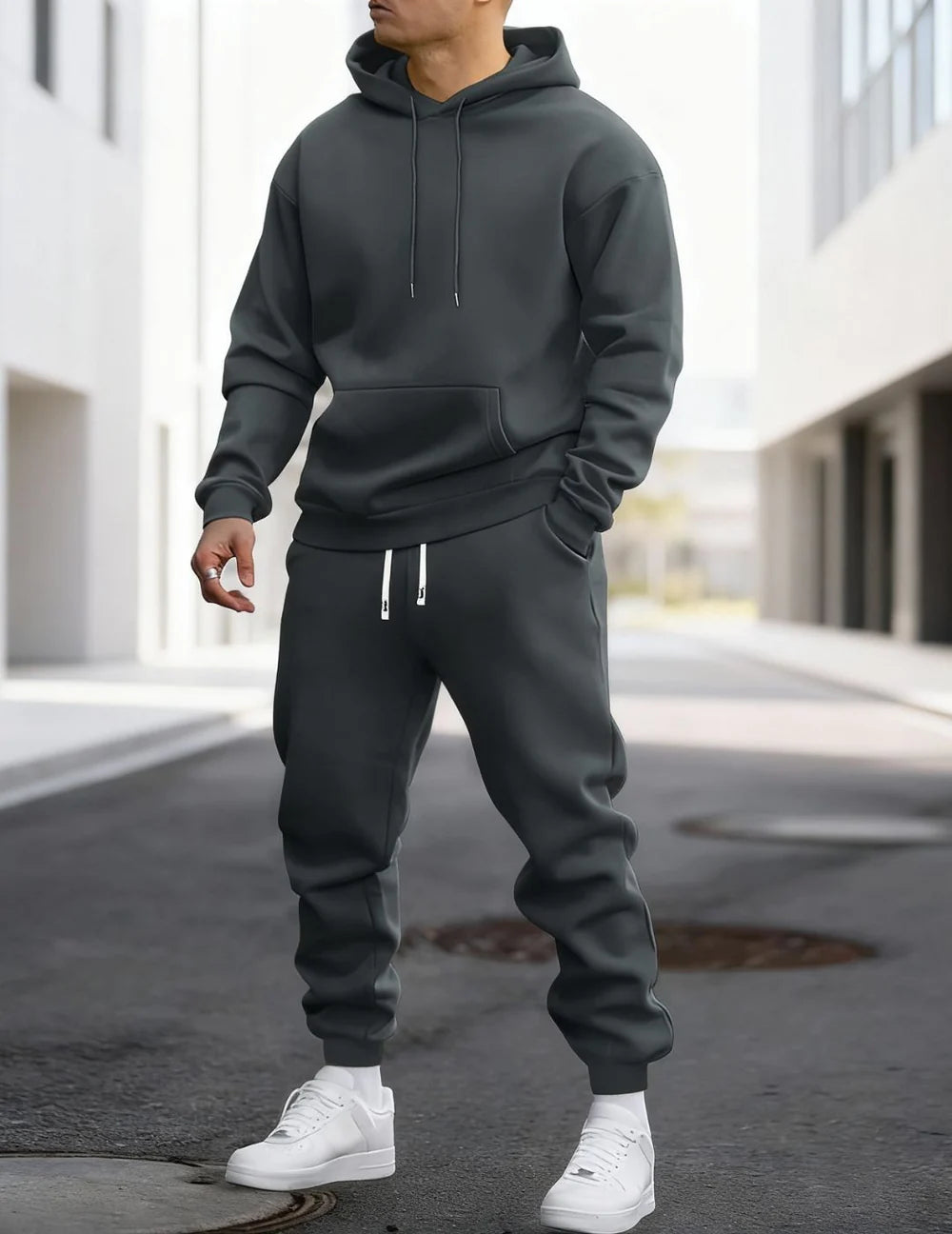 Men's Hoodie and Joggers Set with Drawstring Waist