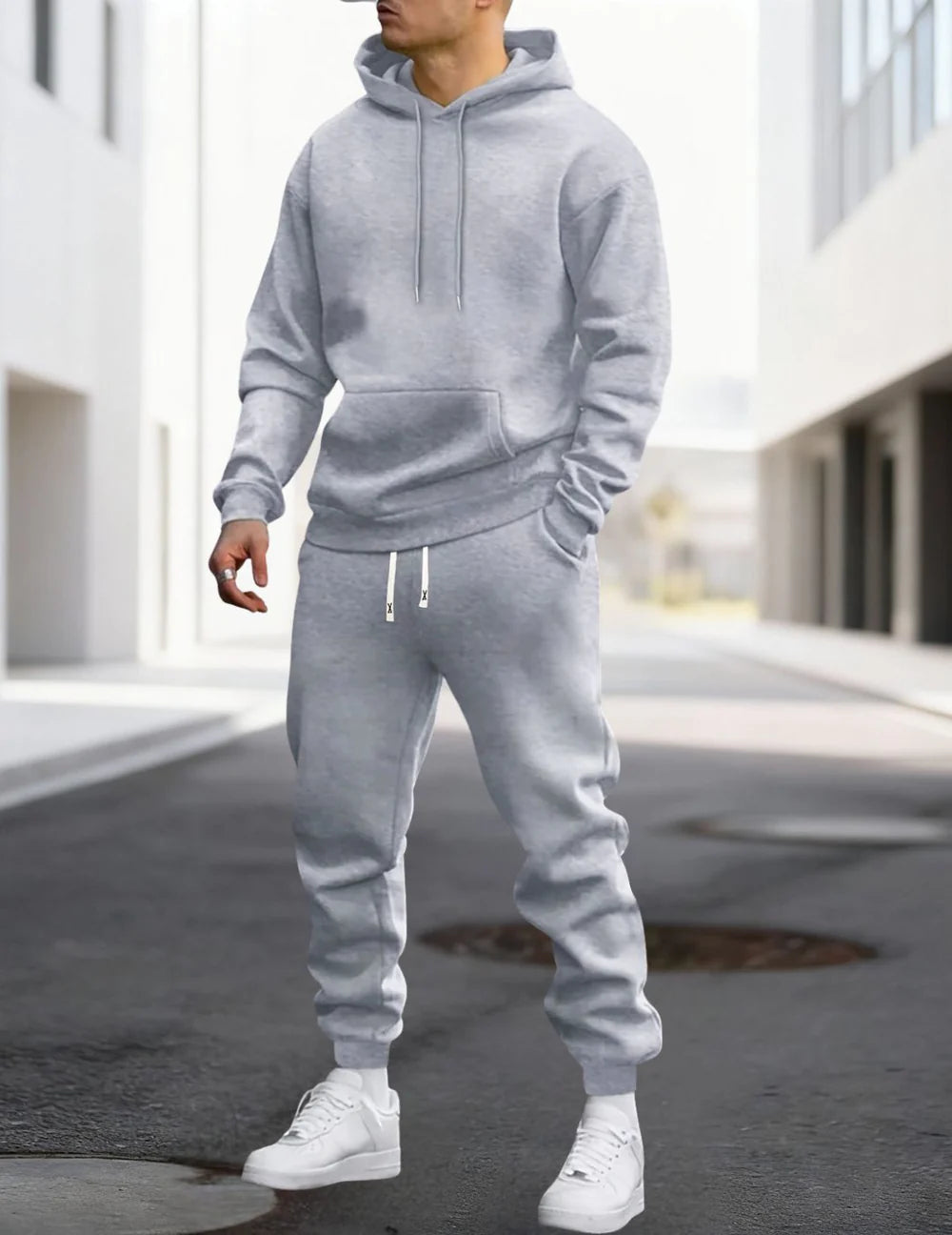 Men's Hoodie and Joggers Set with Drawstring Waist