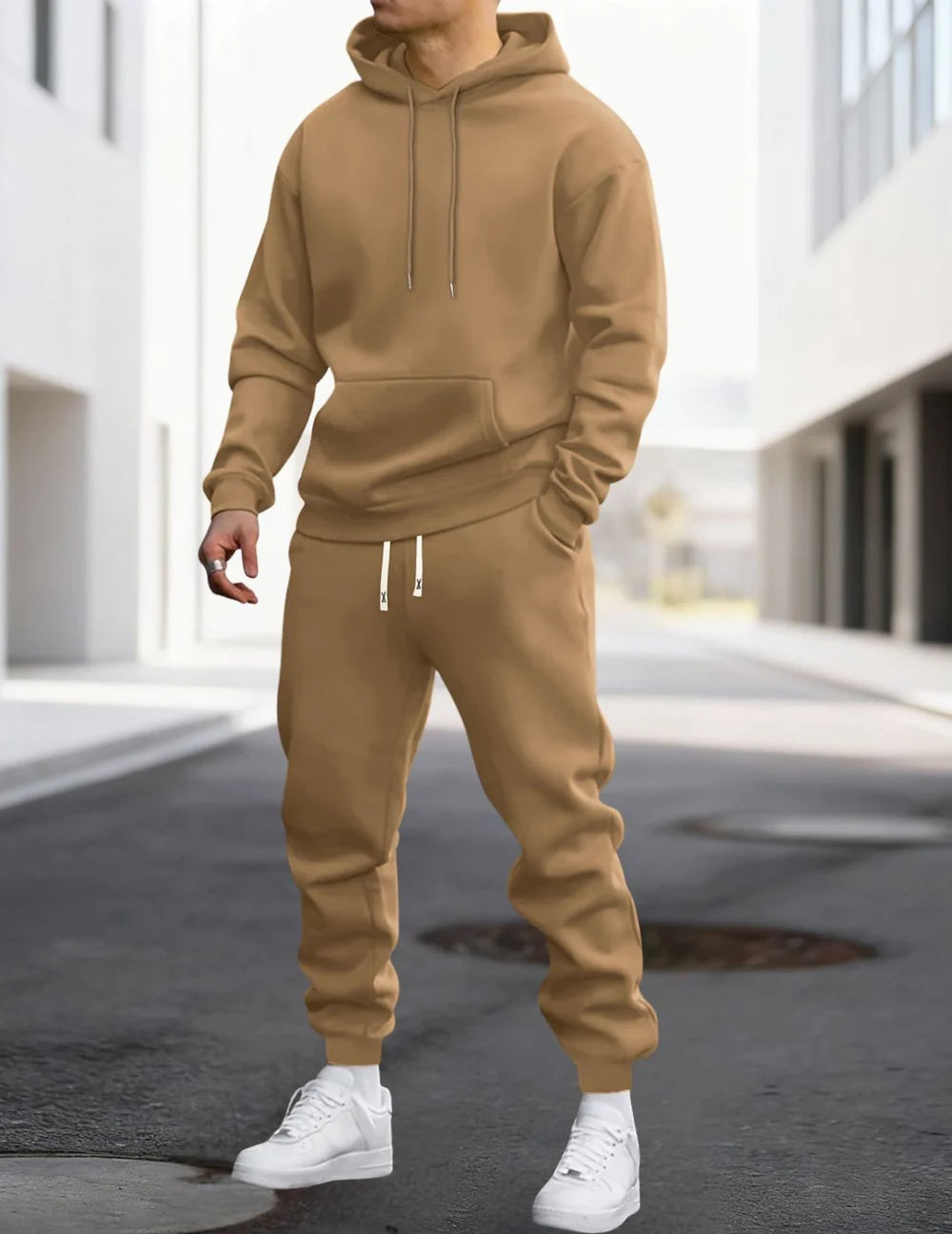 Men's Hoodie and Joggers Set with Drawstring Waist