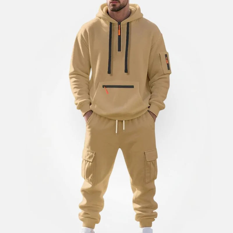 Men's Hoodie and Joggers Set with Zip Details and Fleece Lining