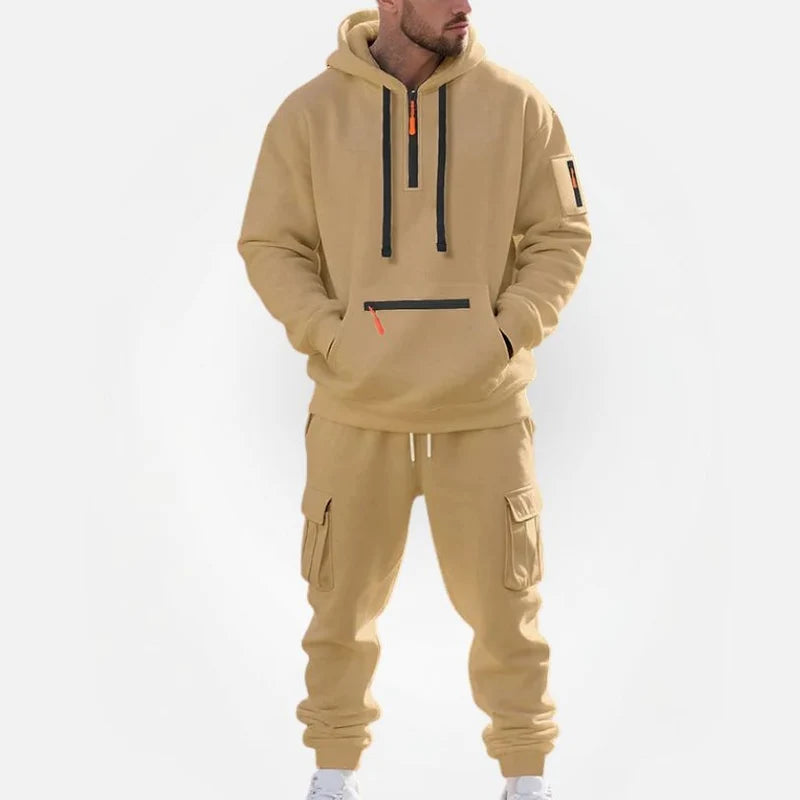 Men's Hoodie and Joggers Set with Zip Details and Fleece Lining