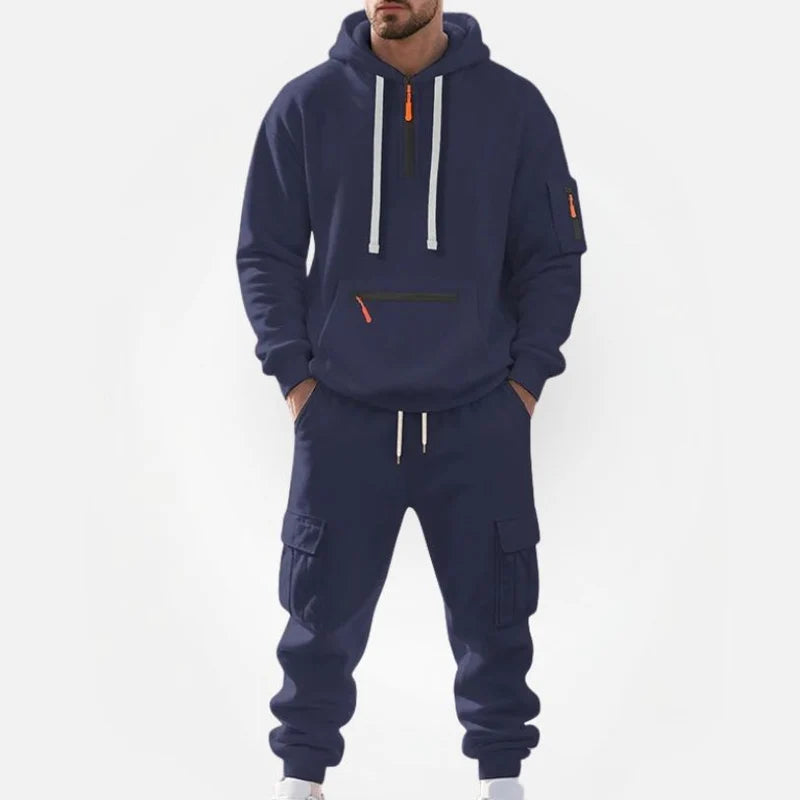 Men's Hoodie and Joggers Set with Zip Details and Fleece Lining