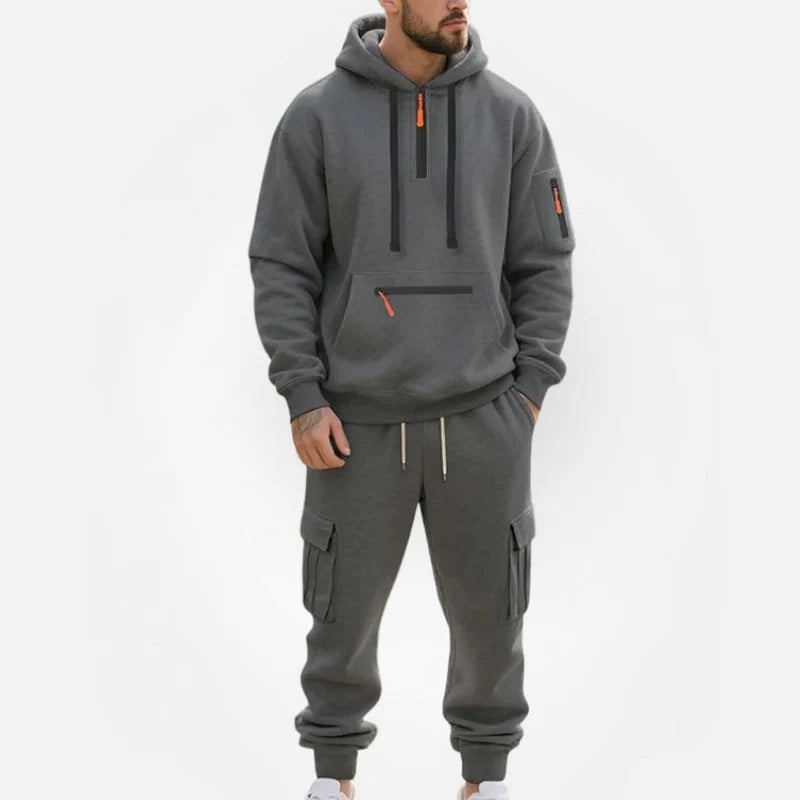 Men's Hoodie and Joggers Set with Zip Details and Fleece Lining