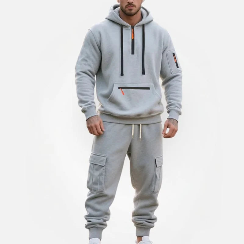 Men's Hoodie and Joggers Set with Zip Details and Fleece Lining