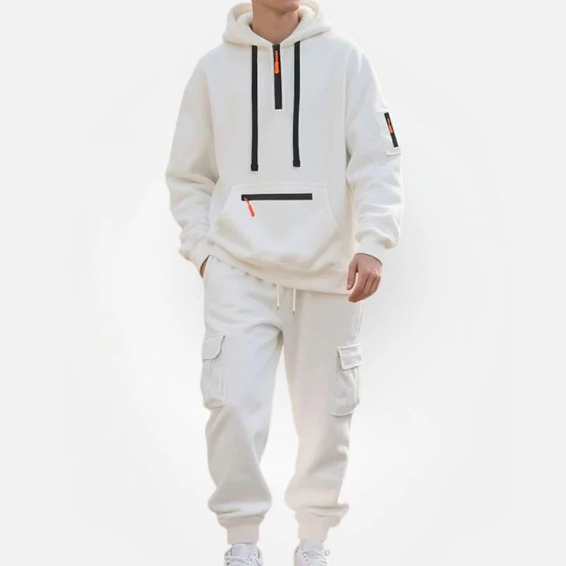Men's Hoodie and Joggers Set with Zip Details and Fleece Lining