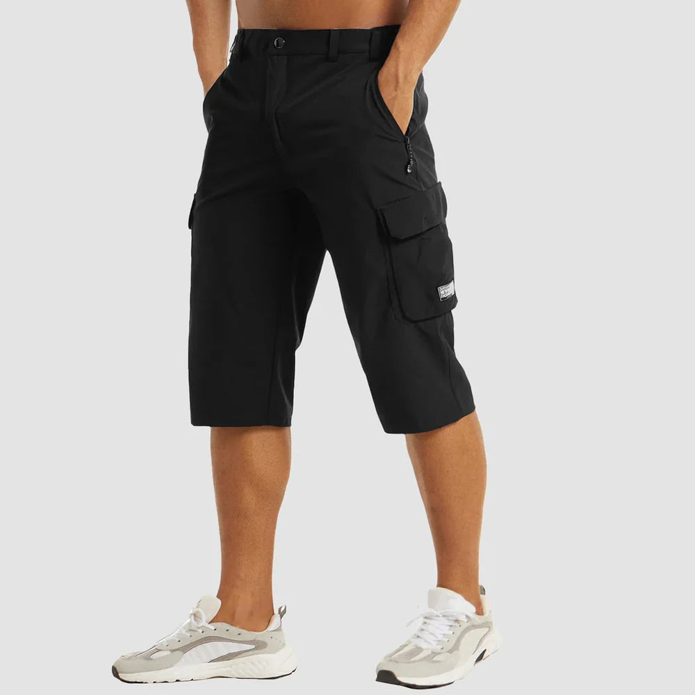 Men's Knee Length Cargo Shorts with Side Pockets and Button Closure
