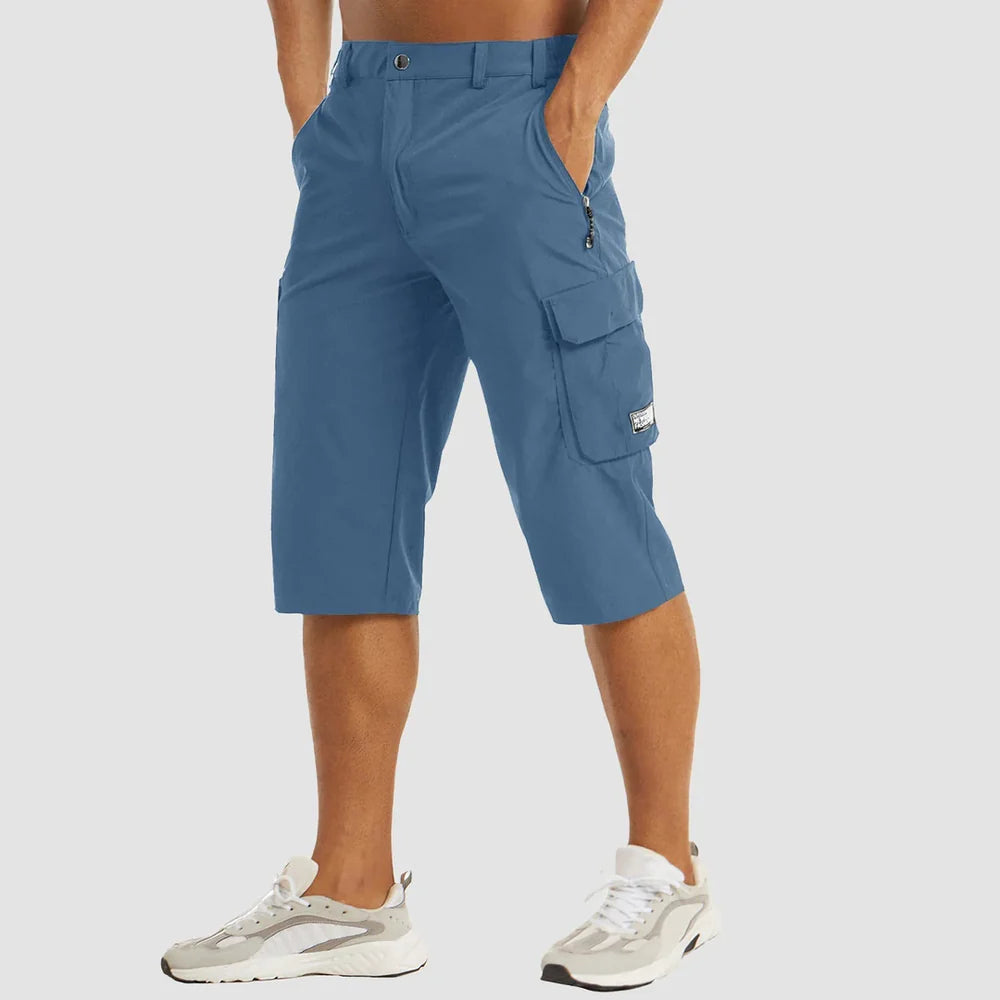 Men's Knee Length Cargo Shorts with Side Pockets and Button Closure