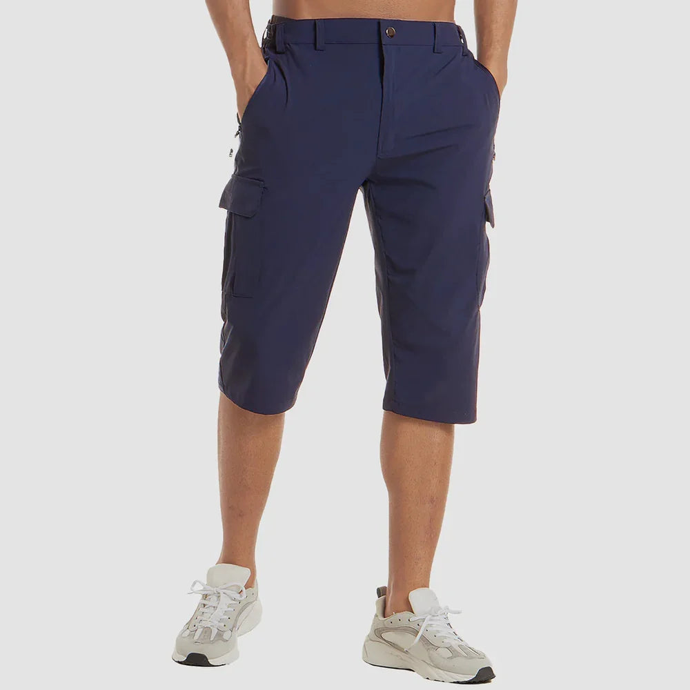 Men's Knee Length Cargo Shorts with Side Pockets and Button Closure