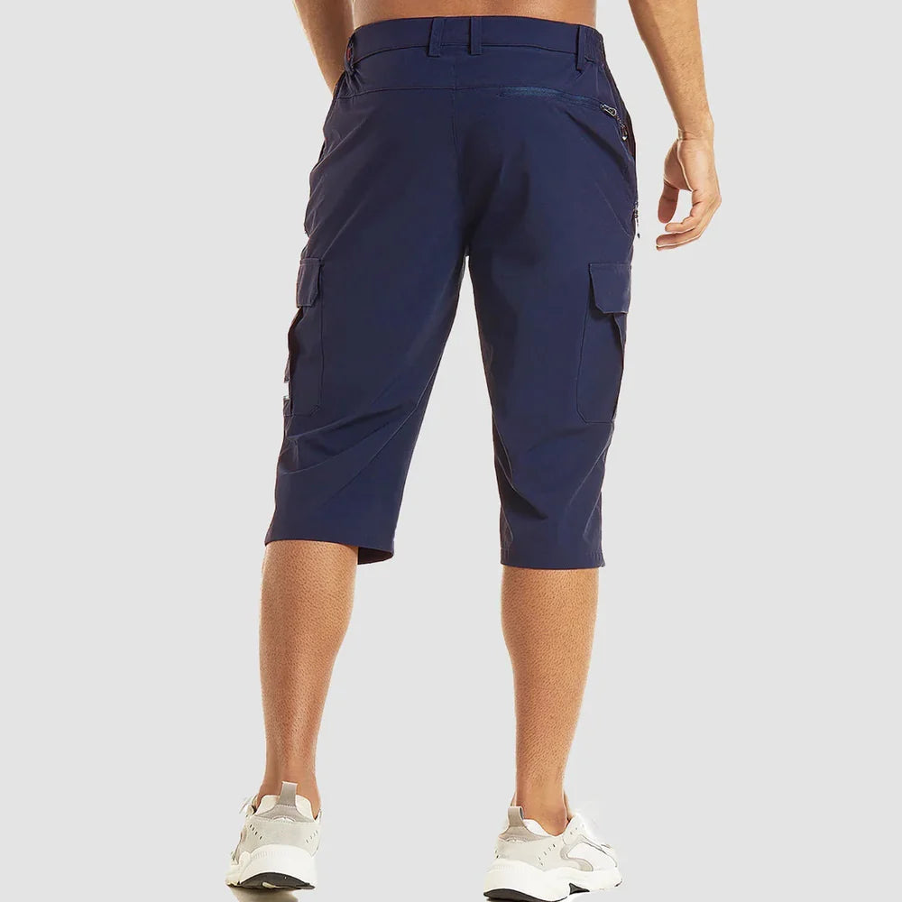 Men's Knee Length Cargo Shorts with Side Pockets and Button Closure
