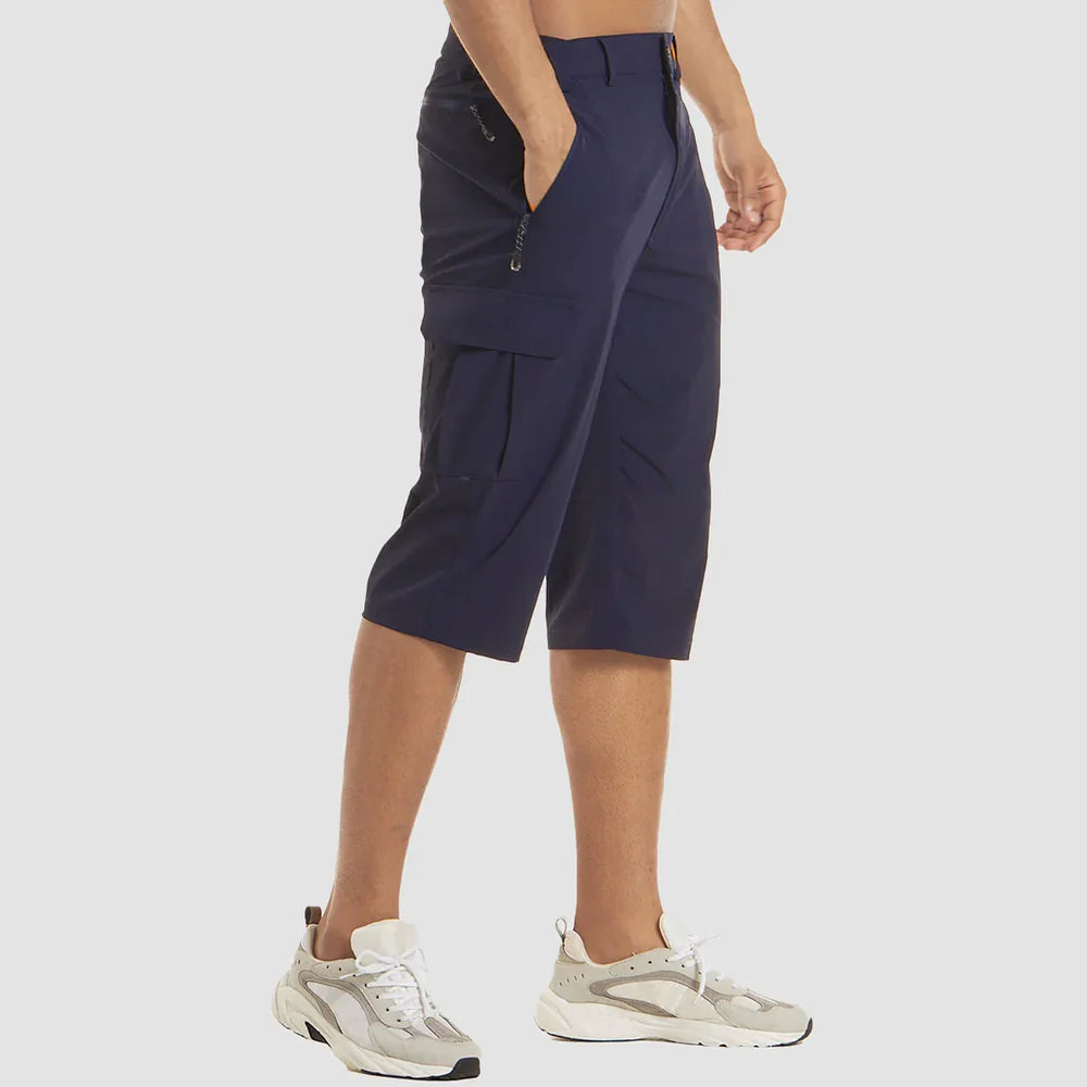 Men's Knee Length Cargo Shorts with Side Pockets and Button Closure