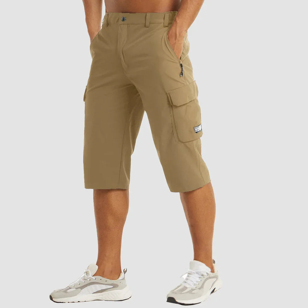 Men's Knee Length Cargo Shorts with Side Pockets and Button Closure