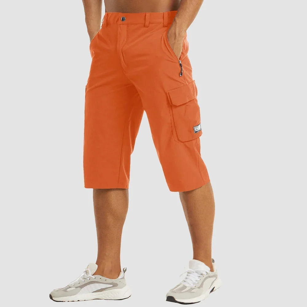 Men's Knee Length Cargo Shorts with Side Pockets and Button Closure