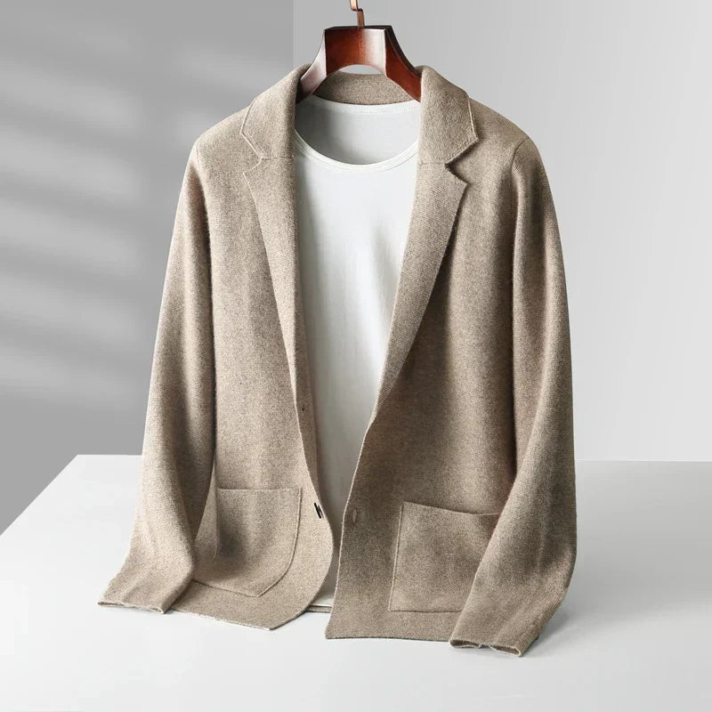 Men's Knit Cardigan with Notch Lapel and Button Closure