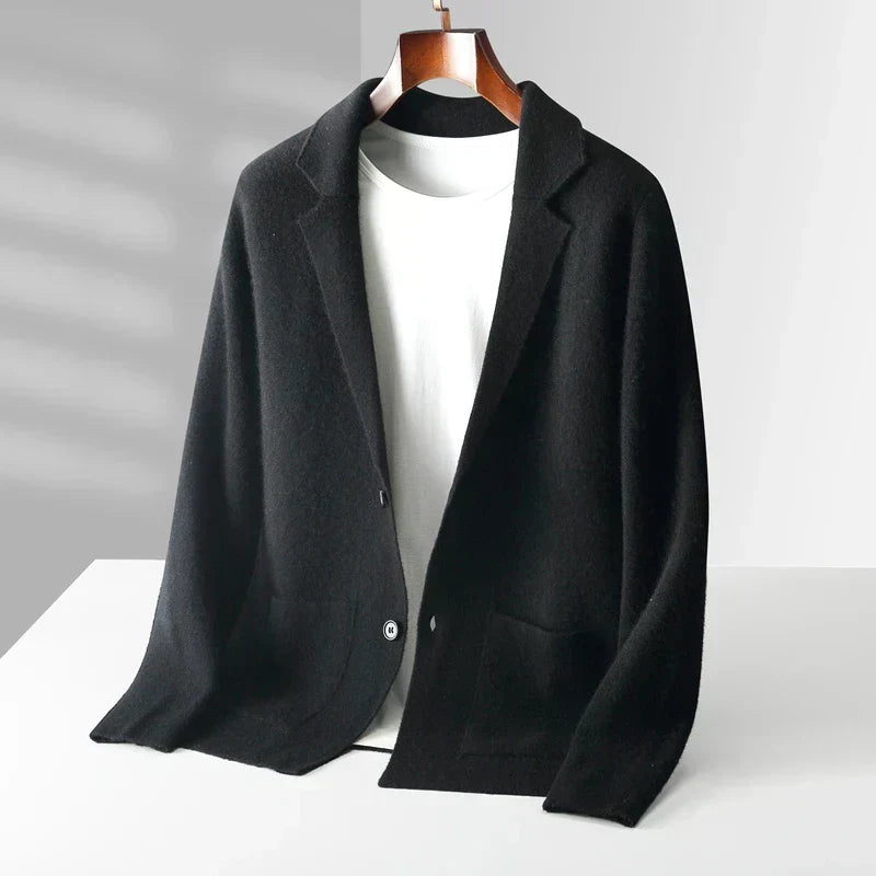 Men's Knit Cardigan with Notch Lapel and Button Closure