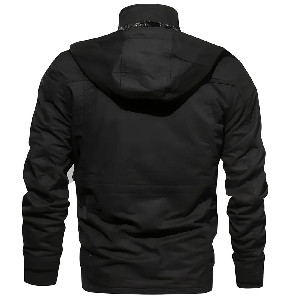 Men's Lined Winter Jacket with Zip and Button Closure